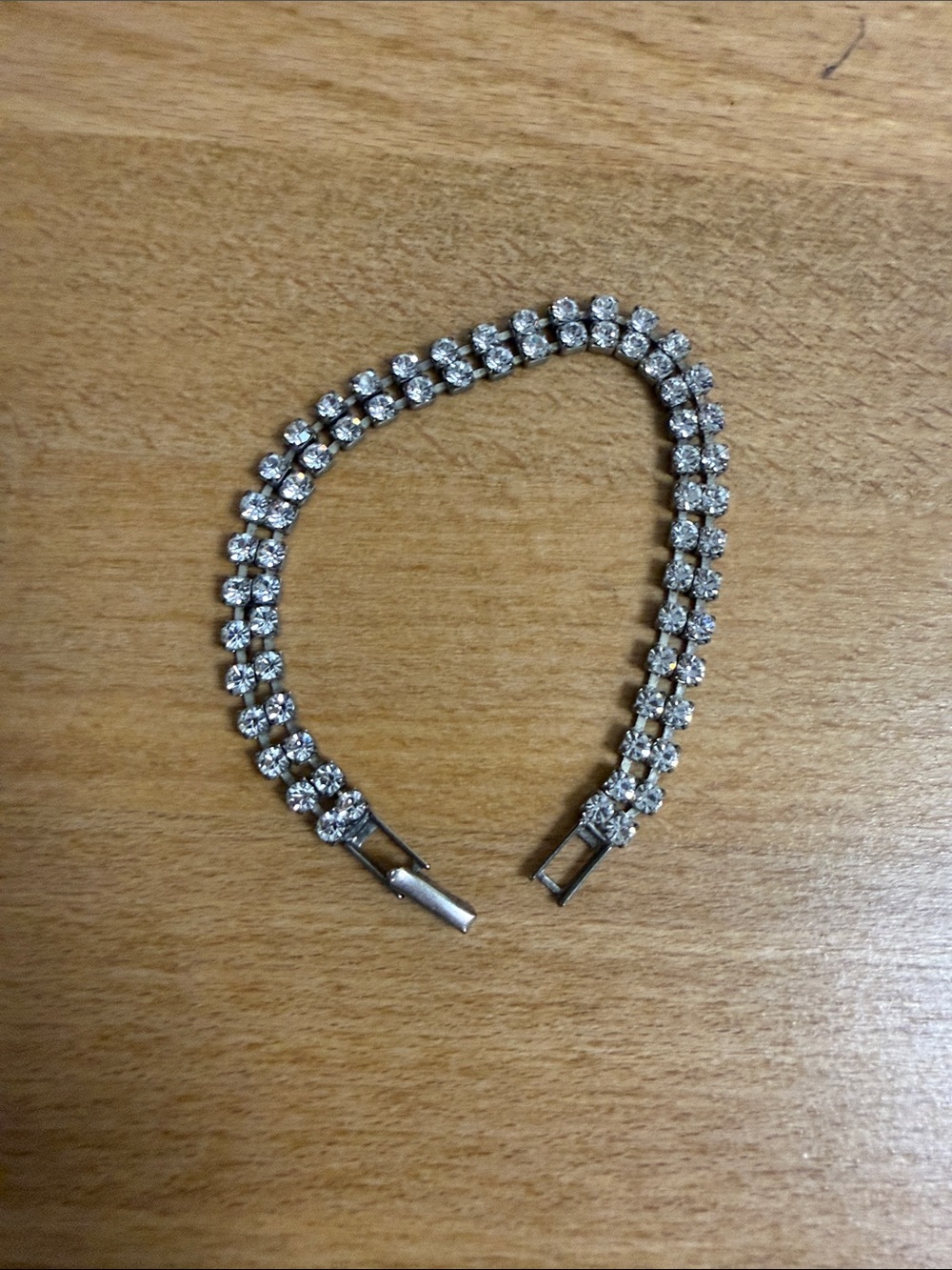 Double layer crystal rhinestone bling fancy bracelet silver tone metal